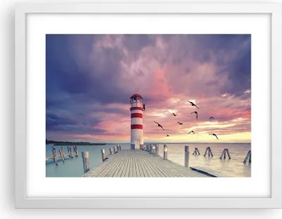 Produktbild von Gerahmtes Poster - Weißer Rahmen - Laterne Meer Küste - 40x30 cm - Wand Bild - Wanddeko - Wandbilder - Kunstposter - Wandposter - Bilderrahmen - Bilder - Kunstdruck - Wanddekoration - P2WAA40x30-4978