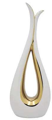 Productafbeelding van Vaas Wit Groot porselein handwerk met goudaccent en glans 34 cm