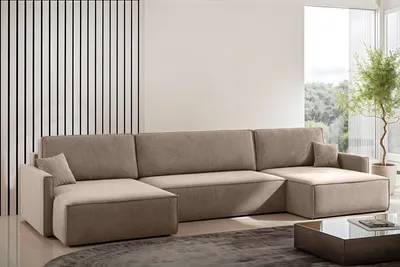 Image de Canapé d'angle Carlos en U avec fonction de couchage et coffre de lit Tissu Salvador Beige foncé