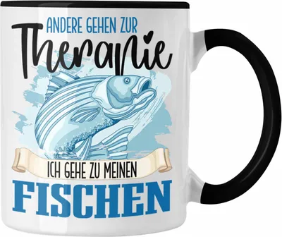 Produktbild von Trendation - Angler Tasse Geschenk für Fisch Besitzer Therapie Lustiger Spruch Geschenkidee (Schwarz)