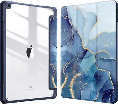 Produktbild von Fintie Hybrid Hülle für 10.2 Zoll iPad 9. Generation 2021/8. Gen 2020/7. Gen 2019 mit Stifthalter - Stoßfeste Schutzhülle mit transparenter Hartschale auf der Rückseite, Ozean Marmor