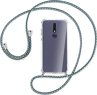 Produktbild von Handykette Backcover-Schutzhülle mit Band (Metall silberfarben) für Nokia 3.1 Plus - grün/blau/weiß