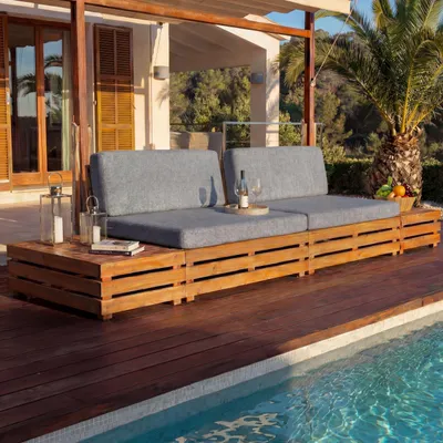 Obrázek produktu pro Zahradní souprava HWC-L28, Lounge Set Sedací souprava Lounge Chair Sofa, Spun Poly Acacia Wood MVG  Čalounění tmavě šedé