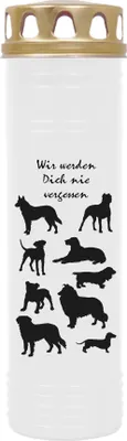Produktbild von Grabkerze Weiß, Brenndauer: 170 Stunden ( 7 Tage ), Motiv: Hunde