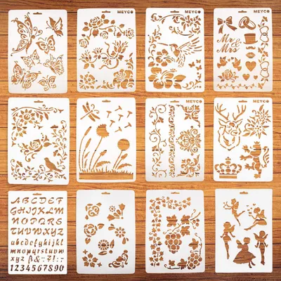 Schablonen-Set, 12 Stück, wiederverwendbar, 16 x 24,6 cm, Kunststoff