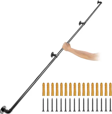 Produktbild von Handlauf 240cm Retro Wasserrohr Industrieller Geländer Schutzbügel Kohlenstoffstahl 4x Wandhalterungen Handlauf Rustikal 200kg