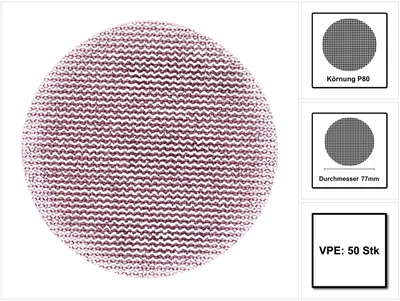 Produktbild von Mirka ABRANET Schleifscheiben Grip Ø 77mm Durchmesser P80 50 Stk. ( 5420305080 )