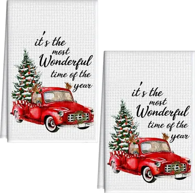 Produktbild von Weihnachten Rote LKW Geschirrtücher 2er Set 15,7 x 23,6 Zoll