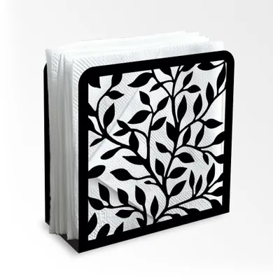 Metall-Serviettenhalter, schwarz, Blätter-Design, 12x12x5 cm