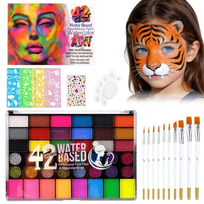 Produktbild von Gesichtsfarbe-Set für Kinder mit Pinseln und Schablonen