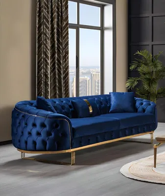 Immagine prodotto di Divano imbottito Chesterfield blu a tre posti per il soggiorno