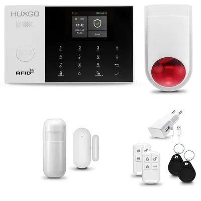 Immagine prodotto di HUXGO HXA005 Sistema di allarme wireless WiFi + GSM 4G con sirena wireless, sistema di allarme per la casa con 1 sensore di movimento PIR, 1 sensore per porte e finestre, compatibile con l'app Tuya