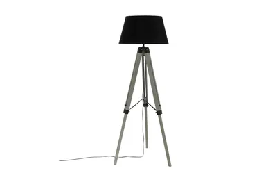 Image de Lampadaire RUNO avec abat-jour gris, en bois, hauteur 145 cm