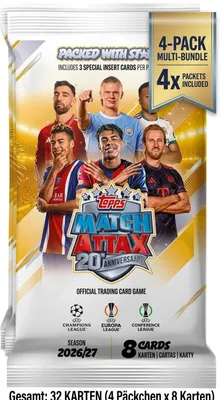 Produktbild von Topps Match Attax UEFA Club Competitions 2026/2027 – 4x Booster Packs – Trading Cards – Deutsch