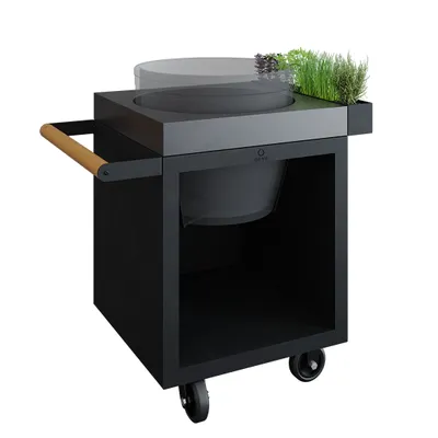 Produktbild von OFYR Kamado Table Black 65 PRO Concrete TB: Grillmöbel aus schwarzem Stahl und Beton für den modernen Außenbereich