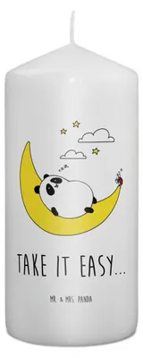 Produktbild von Mr. & Mrs. Panda Kerze Panda Easy 15 x 7 cm - Weiß - Geschenk, Erinnerungslicht, Wachskerze, Stumpenkerze, Erinnerungskerze, Zylinderkerze