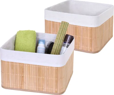 Produktbild von 2er-Set Aufbewahrungskorb MCW-C21, Korb Aufbewahrungsbox Ordnungsbox Sortierbox Regalkorb, Bambus naturfarben