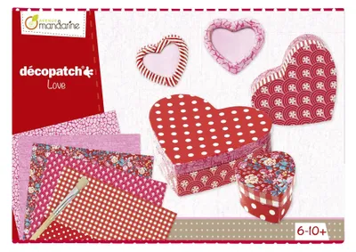 Immagine prodotto di Kit artigianale cuori - scatole di cartapesta con decoupage, a partire da 6 anni
