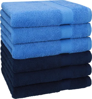 Produktbild von Betz 6 Stück Handtücher 50x100 cm PREMIUM  100% Baumwolle  Farbe: dunkelblau und hellblau