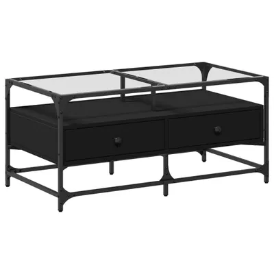 Immagine prodotto di vidaXL Tavolino con piano in vetro nero 98,5x50x45 cm acciaio