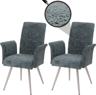 Obrázok produktu pre súprava 2 jedálenských stoličiek HWC-G55, stolička s podrúčkami, brúsená nehrdzavejúca oceľ tkanina/textilný šenil Oeko-Tex ~ modro-zelená