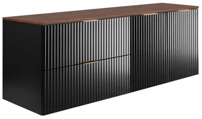Produktbild von Badezimmer-Hängeschrank mit Waschtischplatte, Schwarz / Nussbaum, 160 x 58,6 x 46 cm