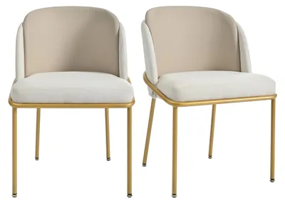 Immagine prodotto di Set di 2 sedie da pranzo imbottite, con dettagli in ecopelle e struttura in metallo dorato, colore beige