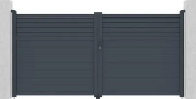 Produktbild von Flügeltor 3,5m CARPATIA H.180cm + Gartentür 1m CARPATIA H.180cm aluminium grau