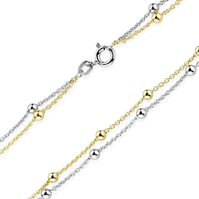 Produktbild von MATERIA Damen Halskette Gold mit Kugeln - Kette Silber 925 vergoldet bicolor 45cm doppelreihig CO-33-Gold