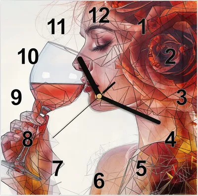 Produktbild von Wanduhr aus Glas mit Motiv Weintrinkende Frau- 30 x 30 cm - inkl. Aufhängesystem