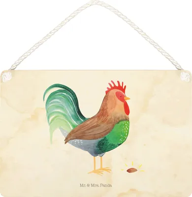 Produktbild von Mr. & Mrs. Panda Schild Hahn Korn DIN A5 - Vintage - Geschenk, Henne, wandhänger, Türschild, Wandbild Holz, Bauernhof, Holzschild, Natur, Eier, Wandschild
