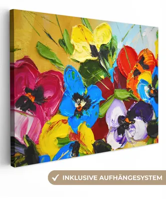 Produktbild von MuchoWow® - Leinwandbilder - Ölfarbe - Malerei - Blumen, Wandbild, Wanddeko Bilder Wohnzimmer, 80x60 cm