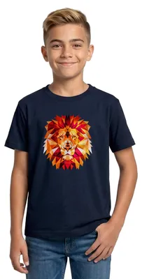 Produktbild von Spreadshirt Löwe Polygon Löwenkopf König Der Tiere Teenager T-Shirt, 152/164 (12-14 Jahre), Navy