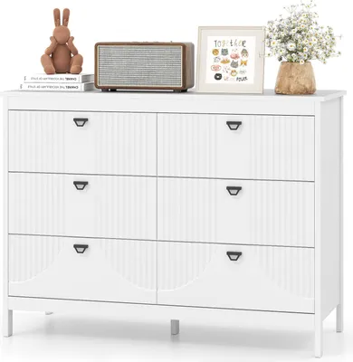 Zdjęcie produktu dla Drewniana komoda z 6 szufladami, szafka do przechowywania z zabezpieczeniem przed przewróceniem, 106 x 40 x 79 cm, elegancki wygląd, komoda do sypialni, przedpokoju, biała