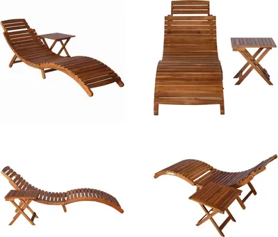 Image de vidaXL Bain de soleil avec table de thé Acacia massif brun - Bain de soleil avec table - Bains de soleil avec tables - Bain de soleil - Bains de soleil