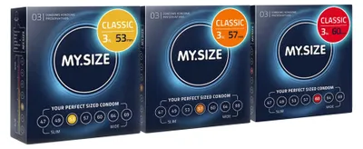 Immagine prodotto di MY.SIZE Preservativi classici confezione di prova da 3 | 53, 57, 60 mm di larghezza | 3x3 pezzi Preservativi premium extra sottili | preservativi fedeli al tatto | 0,07 mm di spessore delle pareti