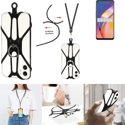 Produktbild von K-S-Trade 3in1 Handykette Handyband Handykordel Halsband Smartphone-Ring Handy-Ring kompatibel mit Oppo F19 Pro+ 5G Fingerhalterung Handyring
