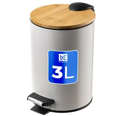 Zdjęcie produktu dla KADAX Kosz Na Śmieci Łazienkowy 3L Łazienki Bambus Granat mały metalowy z Pedałem