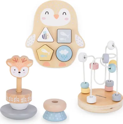 Produktbild von Set mit Holzspielzeug - buntes Geflecht, Pyramide Deer, Sortierer Penguin