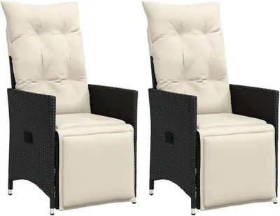 Produktbild von 2 verstellbare Gartensessel mit Kissen, schwarz, aus Poly-Rattan