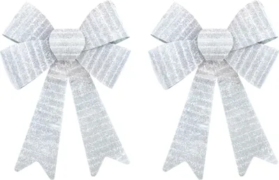 Produktbild von Glitzer Schleife silber weiß mit Fransen 30 x 45cm 2 Stück
