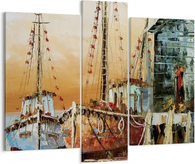 Produktbild von Bild auf Leinwand - Leinwandbild - 3 Teile - Kutter Hafen Öl - 95x80cm - Wand Bild - Wanddeko - Wandbilder - Leinwanddruck - Bilder - Wanddekoration - Leinwand bilder - Wandbild - CB95x80-4216