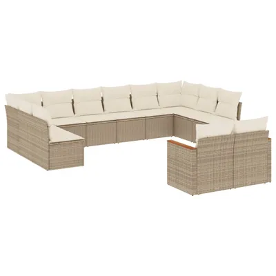 Produktbild von vidaXL 12-tlg. Garten-Sofagarnitur mit Kissen Beige Poly Rattan