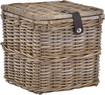 Produktbild von KRINES HOME Korbtruhe Allzweck Korb Aufbewahrung mit Deckel Box Spielzeugtruhe Natur Rattan Grau (Mittel, Quadratisch)