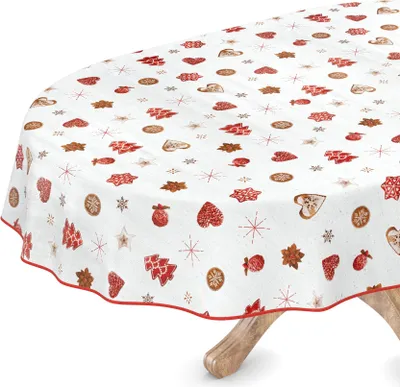 Produktbild von Tischdecke Wachstuch Weihnachten Weiß Robust Wasserabweisend Oval Breite 140 cm Länge 160 cm