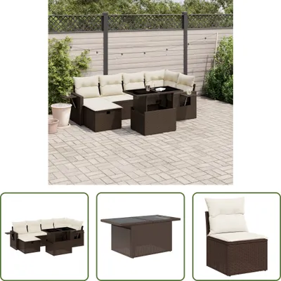 Produktbild von The Living Store 7-tlg. Garten-Sofagarnitur mit Kissen Braun Poly Rattan