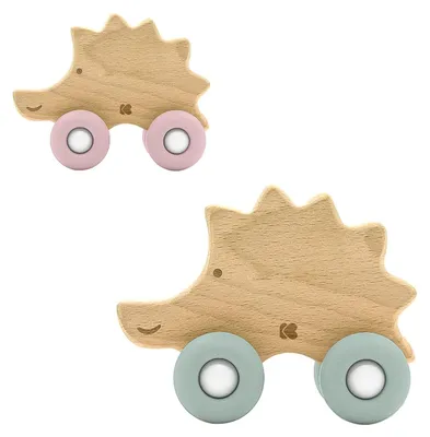 Produktbild von Kikkaboo Beißring Igel Holzspielzeug mit Silikonbeißring Buchenholz weiche Form grün