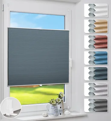 Produktbild von Grandekor Plissee Verdunklung Klemmfix Wabenplissee 40x140cm Blau-Weiß Thermoplissee ohne Bohren für Fenster & Tür