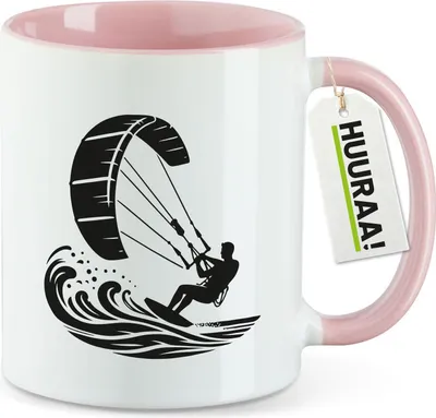 Produktbild von Huuraa Kaffeetasse Kitesurfen Silhouette 330ml Rosa Keramik Kaffeebecher Geschenkidee