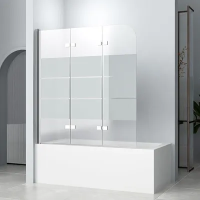 Produktbild von Duschwand für Badewanne 120x140cm 3-teilig Gestreift Faltbar Badewannenaufsatz, Glas Klappbar Duschabtrennung für Badewanne aus 6mm ESG Sicherheitsglas